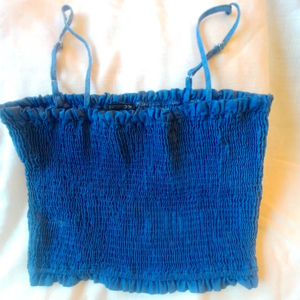 Blue Crop Ruffle Stretch Top